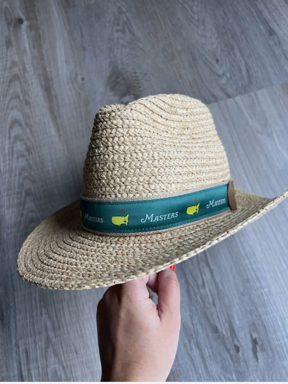 Masters Raffia Straw Hat with Green and Yellow Logo